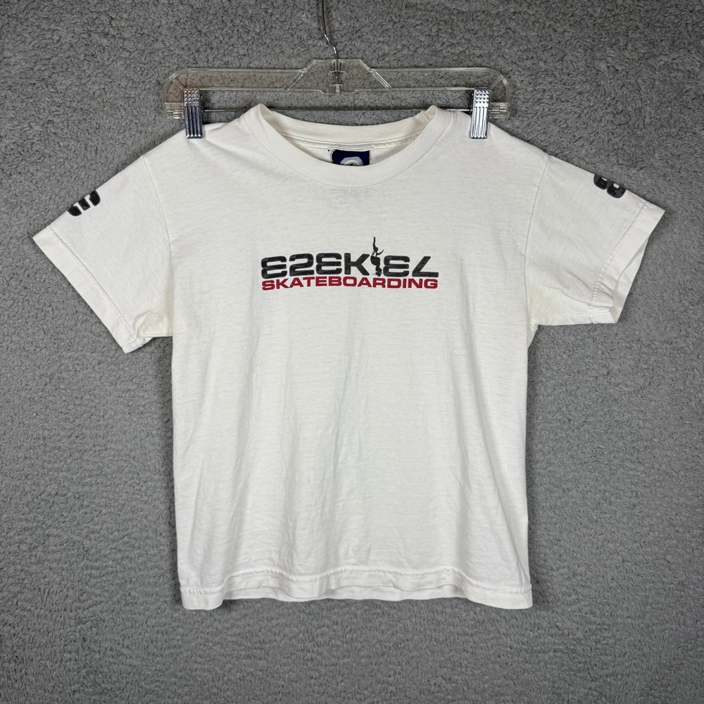 Ezekiel Skateboarding Vintage Graphic T-Shirt Kids Small White Made in USA Y2K